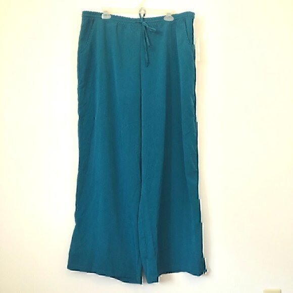 NEW NWT FRENCH LAUNDRY Plus Size Teal Blue Wide Leg Drawstring Pull On Pants 1X - Picture 2 of 12